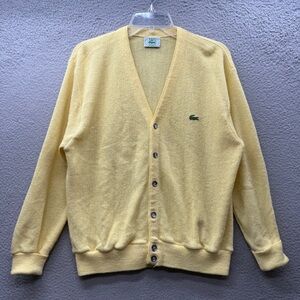 Vintage 80s Izod Lacoste Button Up Cardigan Yellow Sweater Orlon Acrylic Classic